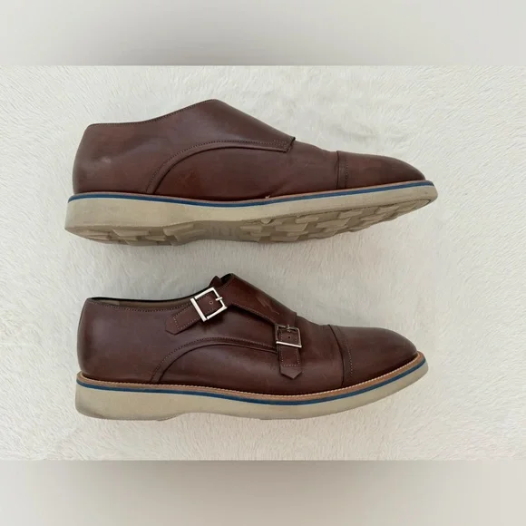 Francesco Benigno Italian Brown Leather Double Monk Buckle Strap Loafer Shoe